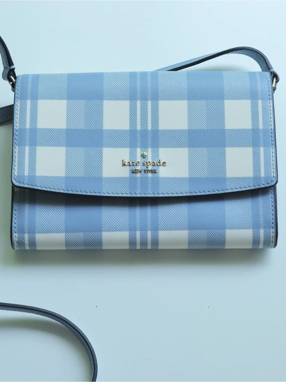 kate spade Light Blue and White Plaid Crossbody Bag